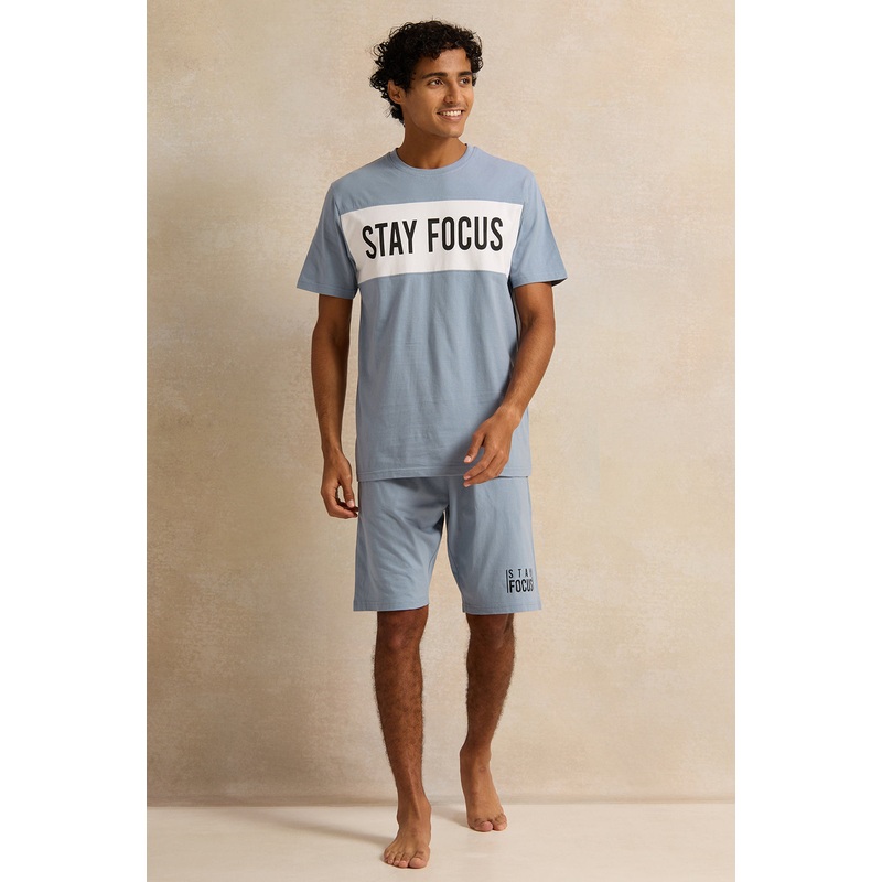Men Blue Printed Pyjama Set (2 Piece)