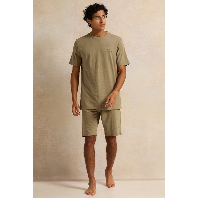 Men Olive Printed Pyjama Set (2 Piece)