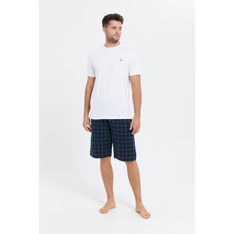 Men White And Green Pyjama Set (2 Piece)
