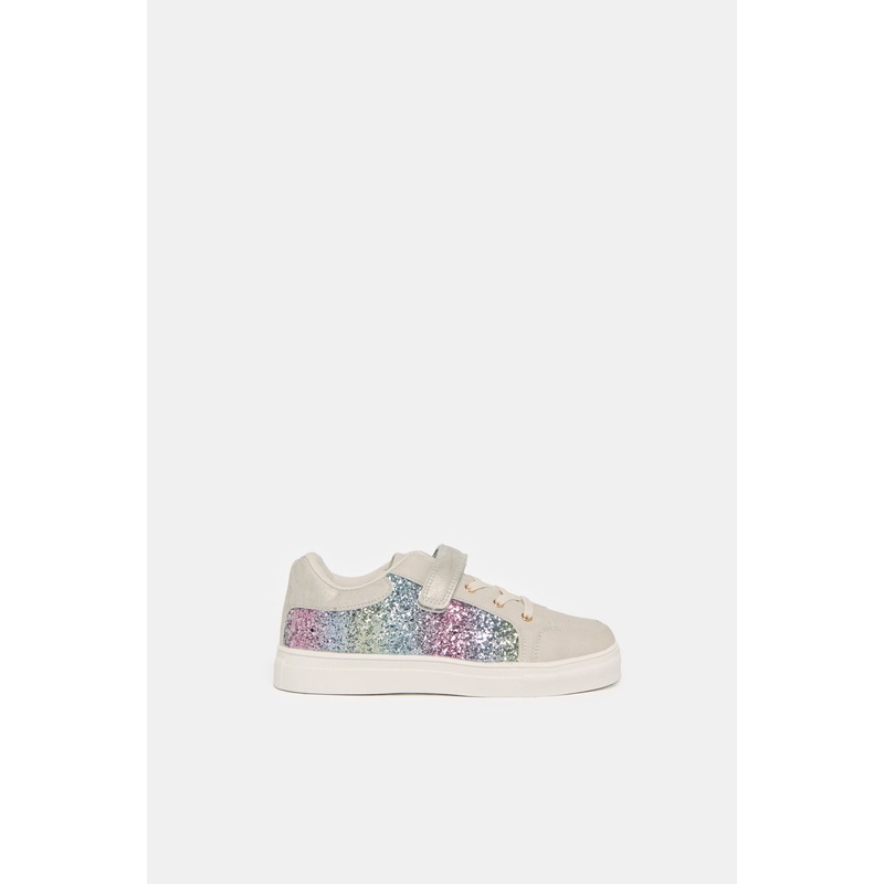Senior Girls Beige Glitter Sneakers