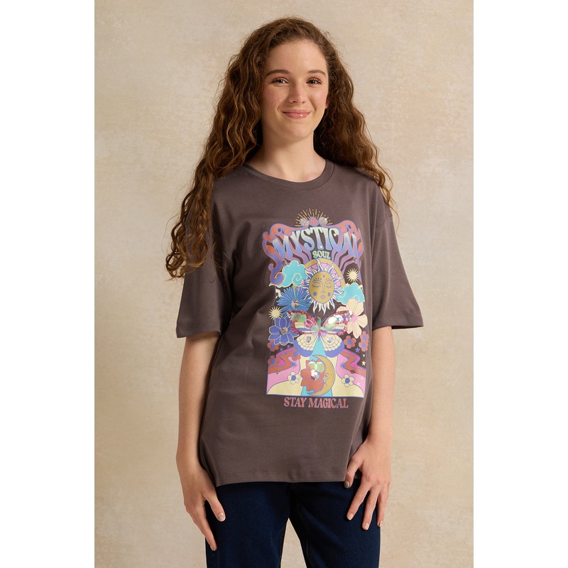 Senior Girls Grey Oversize Mystic T-Shirt