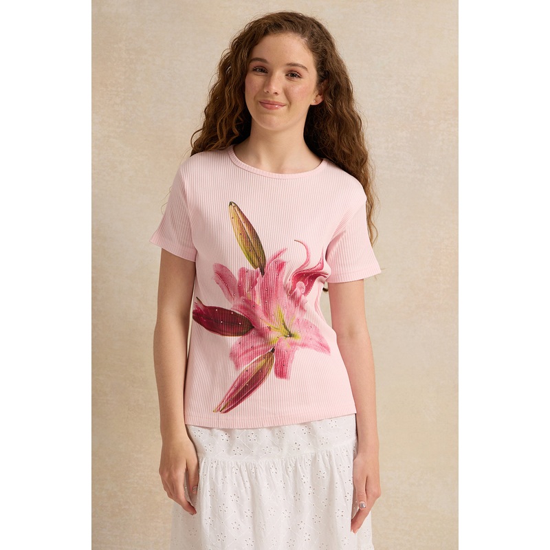 Senior Girls Pink Floral Print T-Shirt