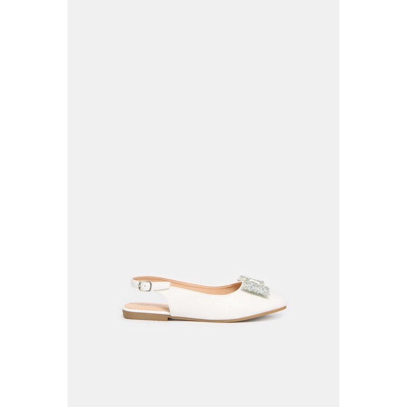 Senior Girls White Bow Embellished Mule