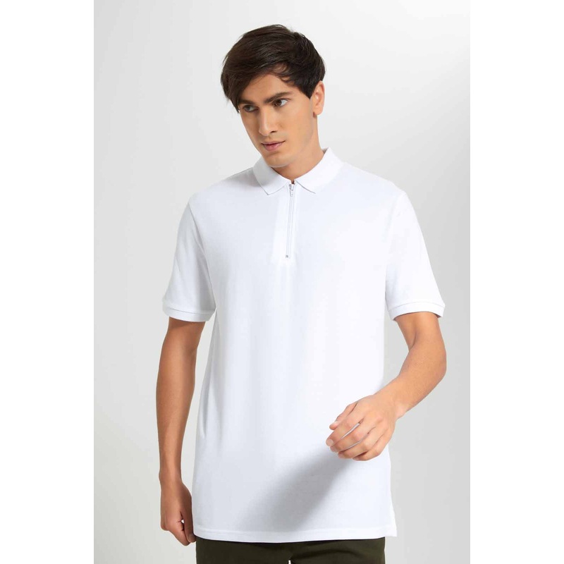 White Zip Placket Polo Shirt|Small|Medium|Large|X-Large|XX-Large
