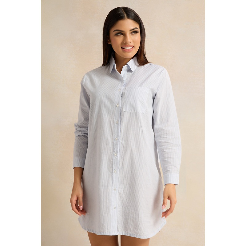 Women Blue Collared Nightshirt