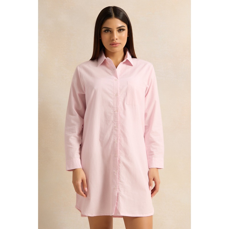 Women Pink Collared Nightshirt
