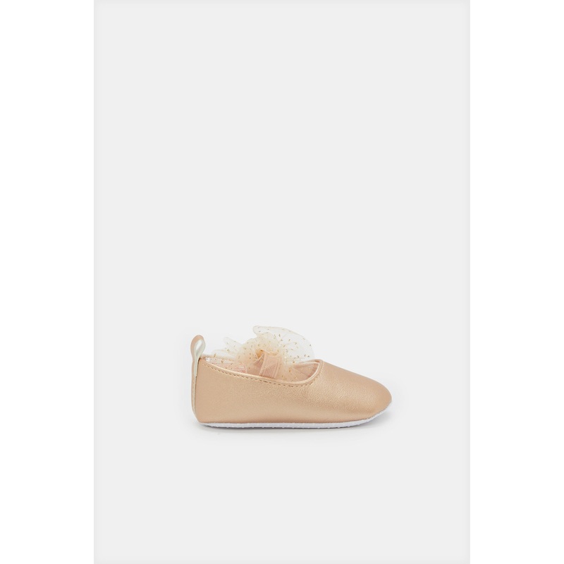 Baby Gold Bow Embellished Pram Shoes