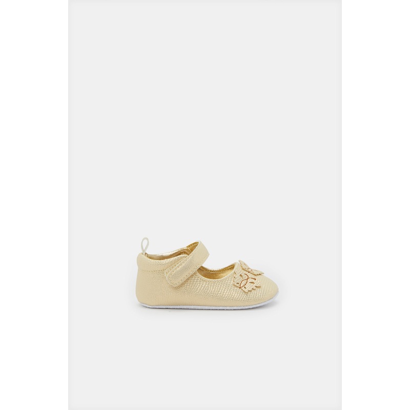 Baby Gold Butterfly Embellished Pram Shoes