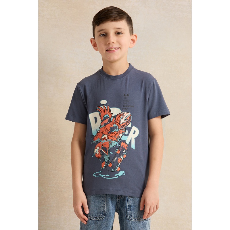 Boys Blue Lycra Printed T-Shirt