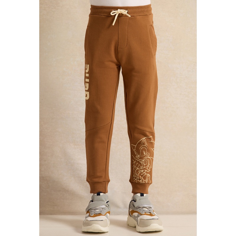 Boys Brown Sonic Print Active Pant