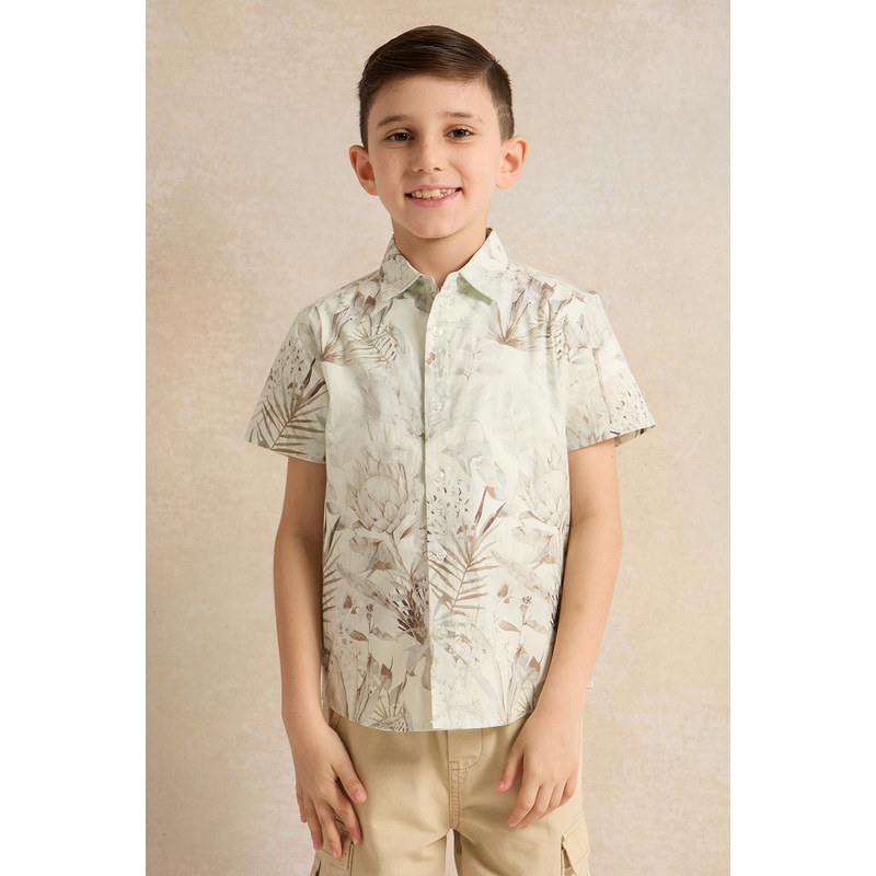 Boys Green All Over Print  Shirt