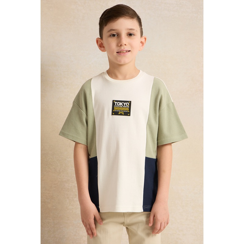 Boys Ivory Cut & Sew T-Shirt|2-3 Years|3-4 Years|4-5 Years|5-6 Years|6-7 Years|7-8 Years