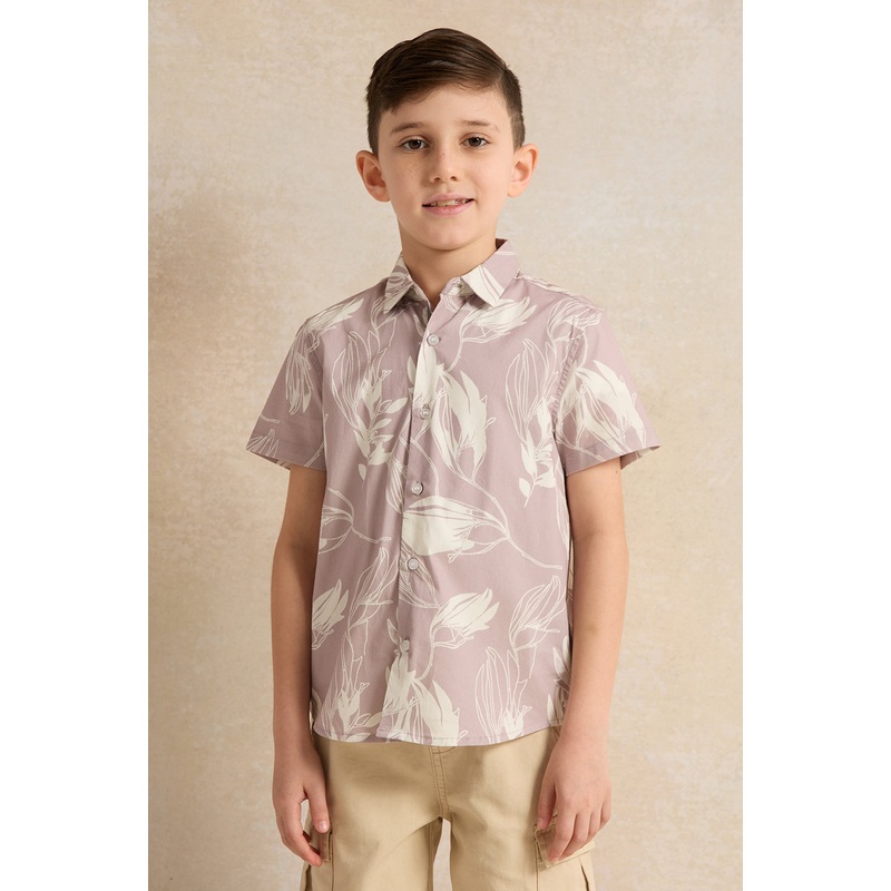 Boys Lilac Short Sleeve Print Lilac Shirt