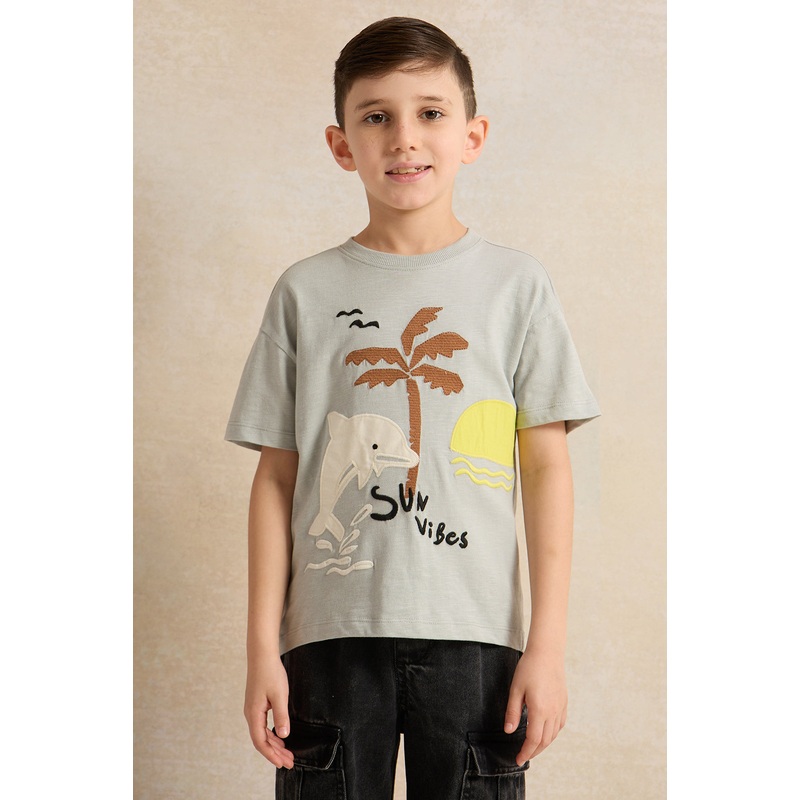 Boys Mint  Embossed Patch T-Shirt