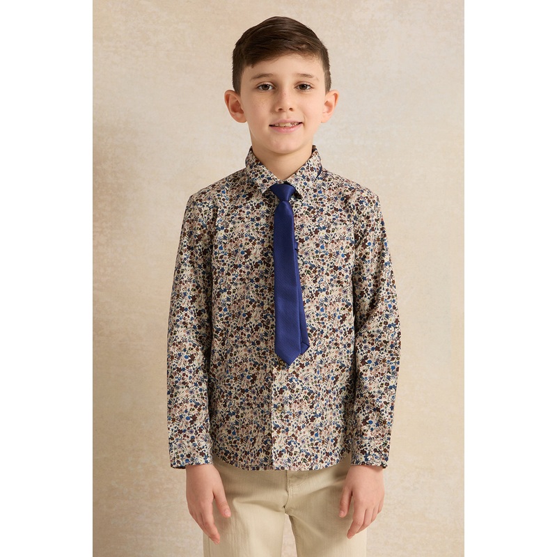 Boys Multicolour Floral Print Shirt With Tie