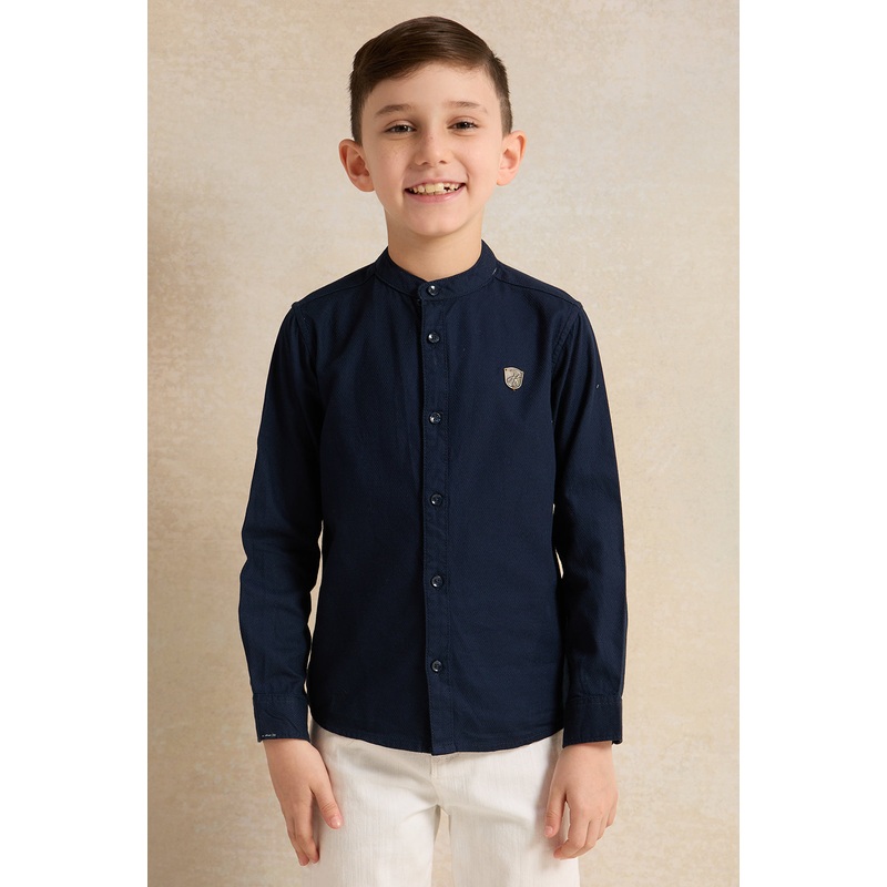 Boys Navy Long Sleeve Mandarin Shirt