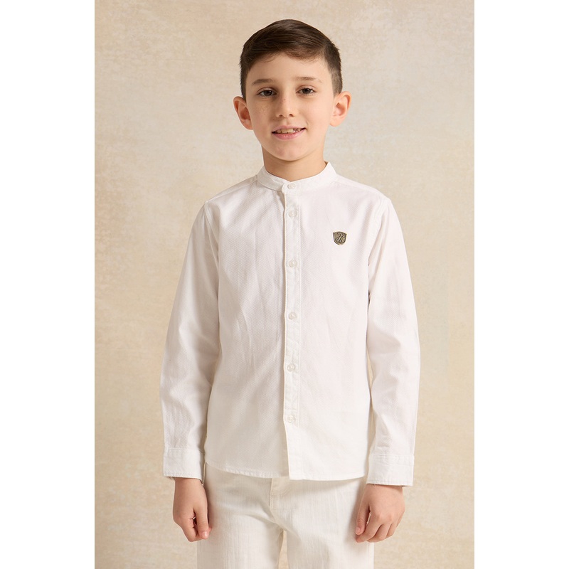 Boys White Long Sleeve Mandarin Shirt