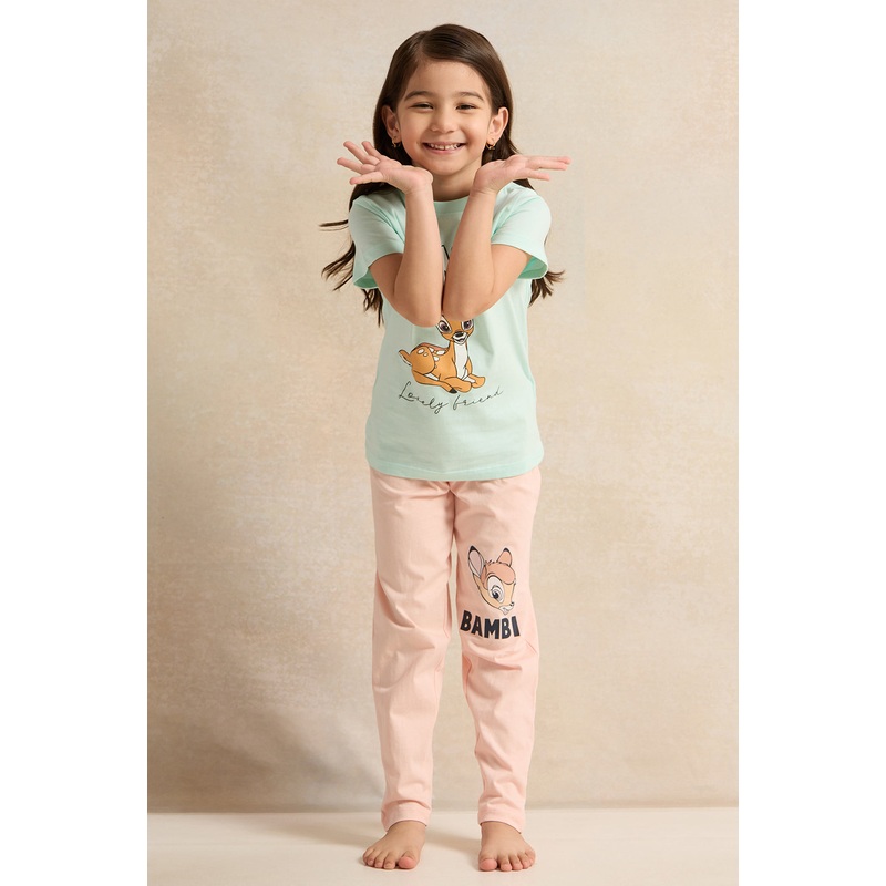 Girls Green Printed Pyjama Set (2 Piece)