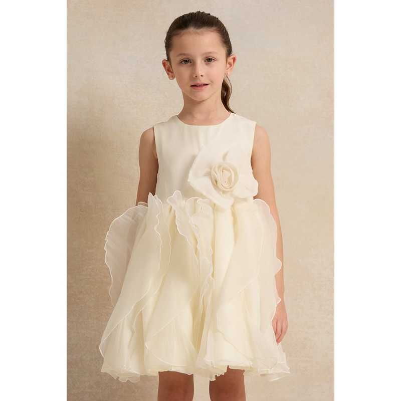Girls White 3D Floral Cut Out Dress