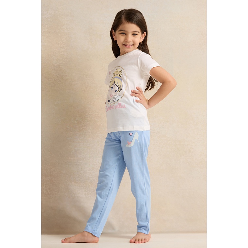 Girls White Prinedt Pyjama Set (2 Piece)