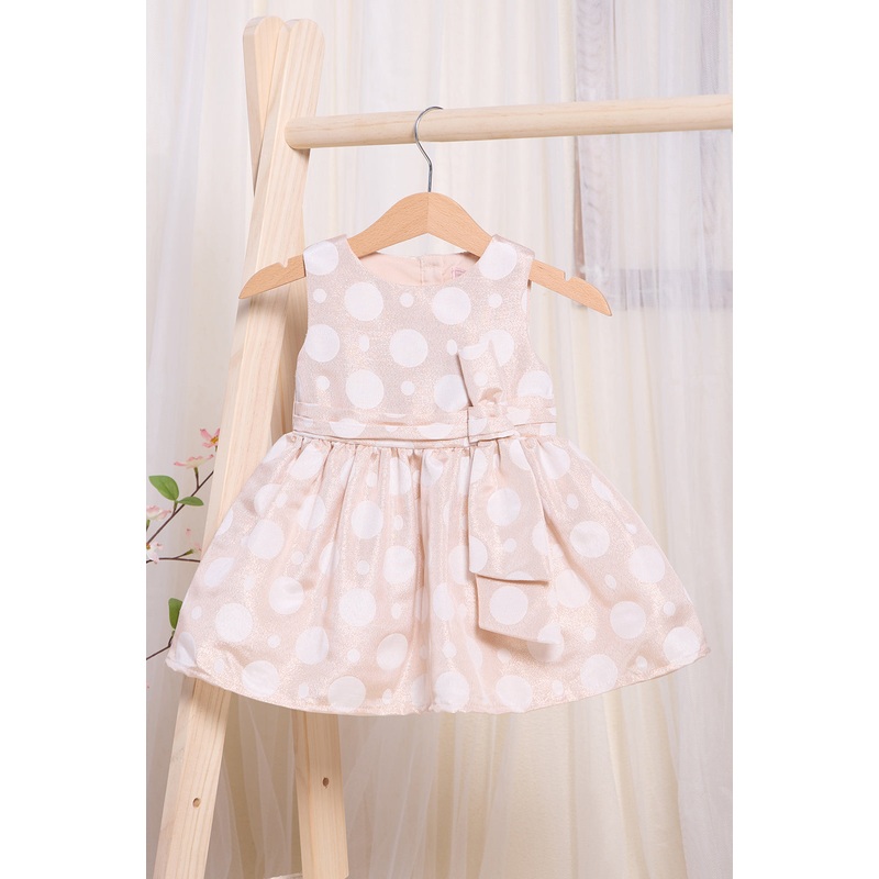 Infant Girls Gold Polka Dress With Side Bow