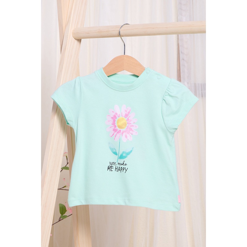 Infant Girls Green Floral Placement Print T-shirt