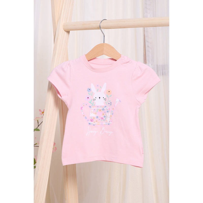 Infant Girls  Pink Bunny Floral Placement Print T-shirt