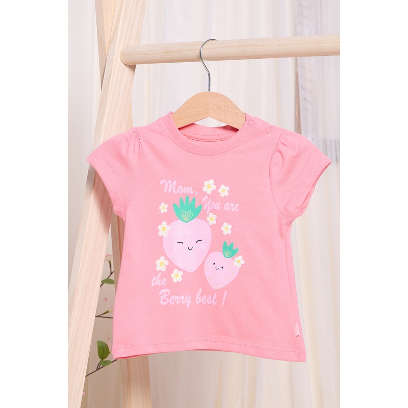 Infant Girls Pink  Strawberry Placement Print T-shirt