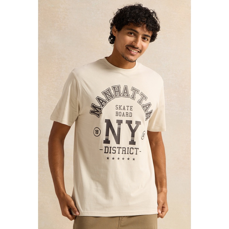 Men Beige Graphic T-Shirt|Small|Medium|Large|X-Large|XX-Large