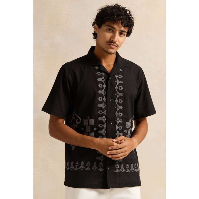 Men Black Embroidered Casual Shirt