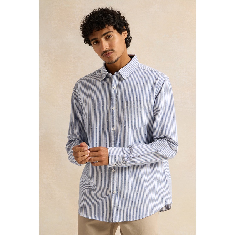 Men Blue Mandarin Casual Shirt