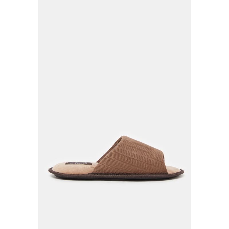 Men Brown Embossed Slipper|Small|Medium|Large