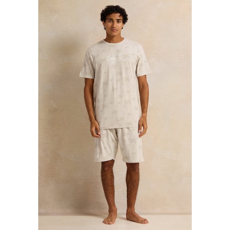 Men Ecru Printed Pyjama Set (2 Piece)