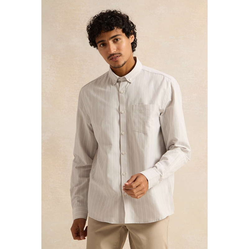 Men Grey Mandarin Casual Shirt
