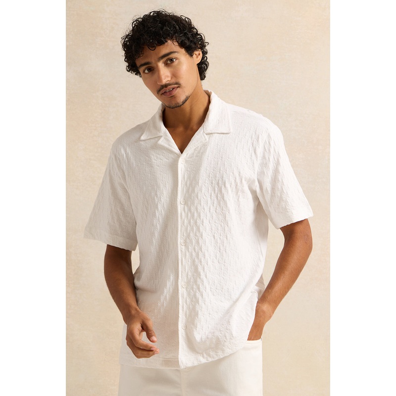 Men White Jacquard Casual Shirt