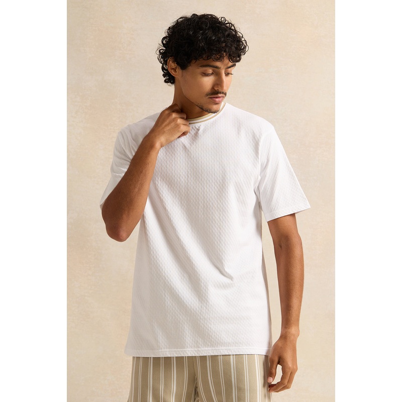 Men White Jacquard T-Shirt|Small|Medium|Large|X-Large|XX-Large