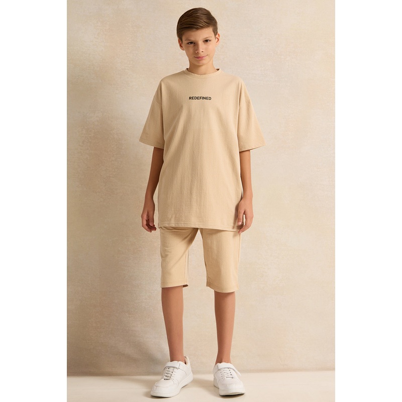 Senior Boys Beige Jacquard Oversize Casual Set (2 Piece)
