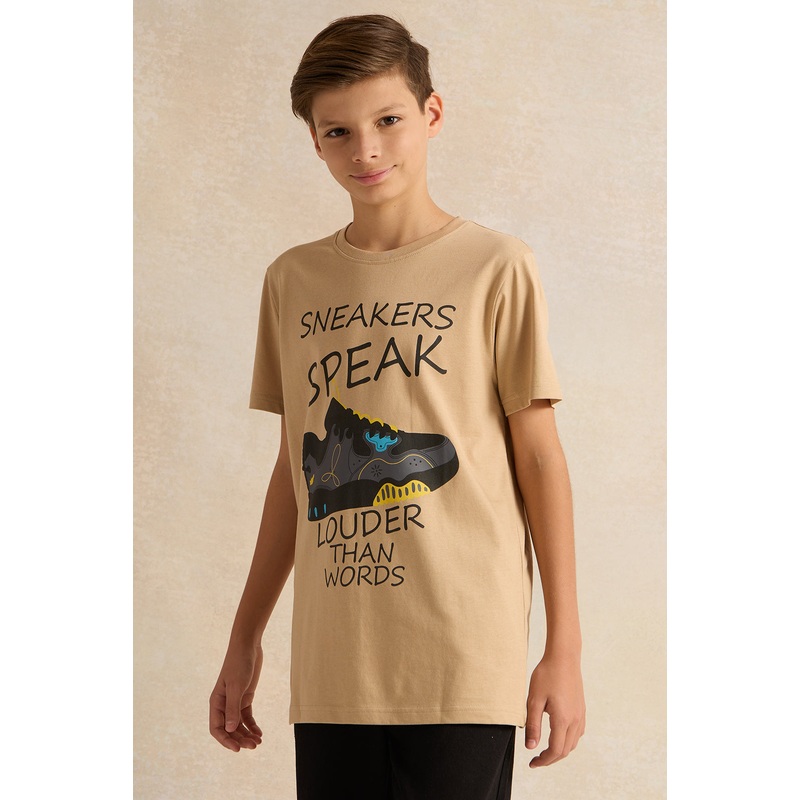 Senior Boys Beige Printed Short Sleeved T-Shirt