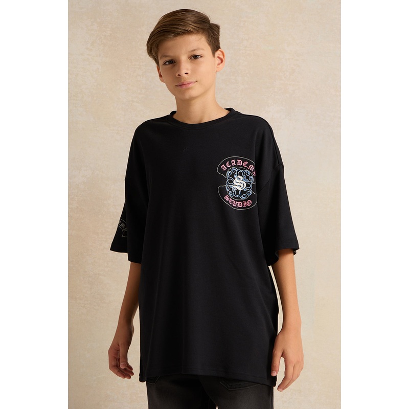 Senior Boys Black Always Awesome Print  Oversize T-shirt