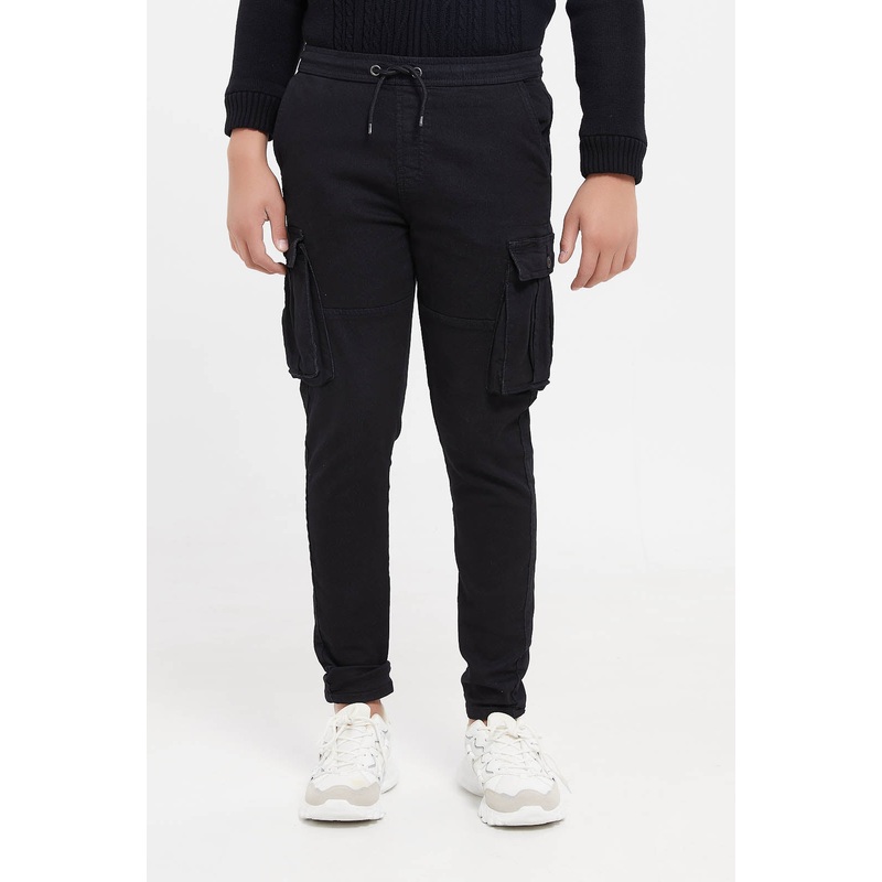 Senior Boys Black Cargo Pull On Jeans