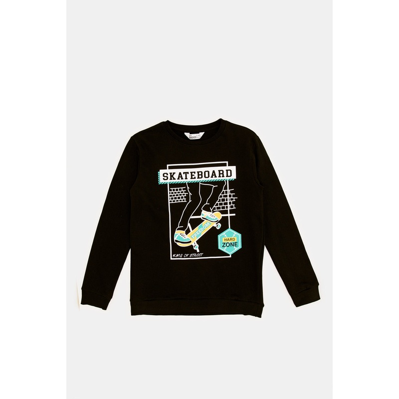 Senior Boys Black Printed Sweatshirt