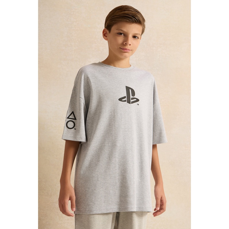 Senior Boys Grey Mel Play station Oversize T-shirt