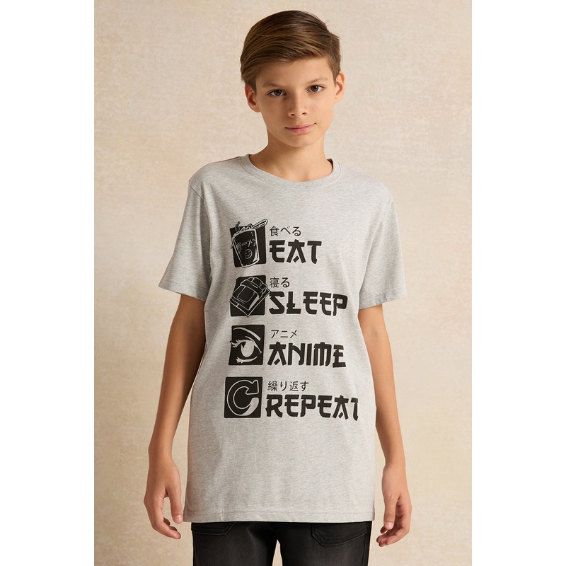 Senior Boys Grey Printed Short Sleeved T-Shirt