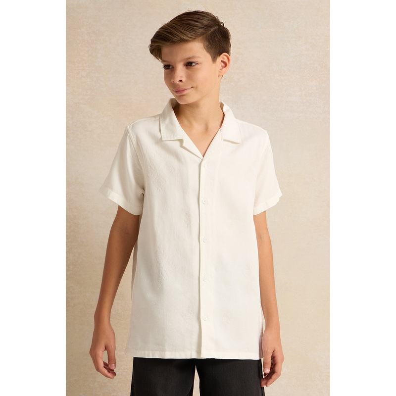 Senior Boys Ivory Jacquard Embroidery Shirt