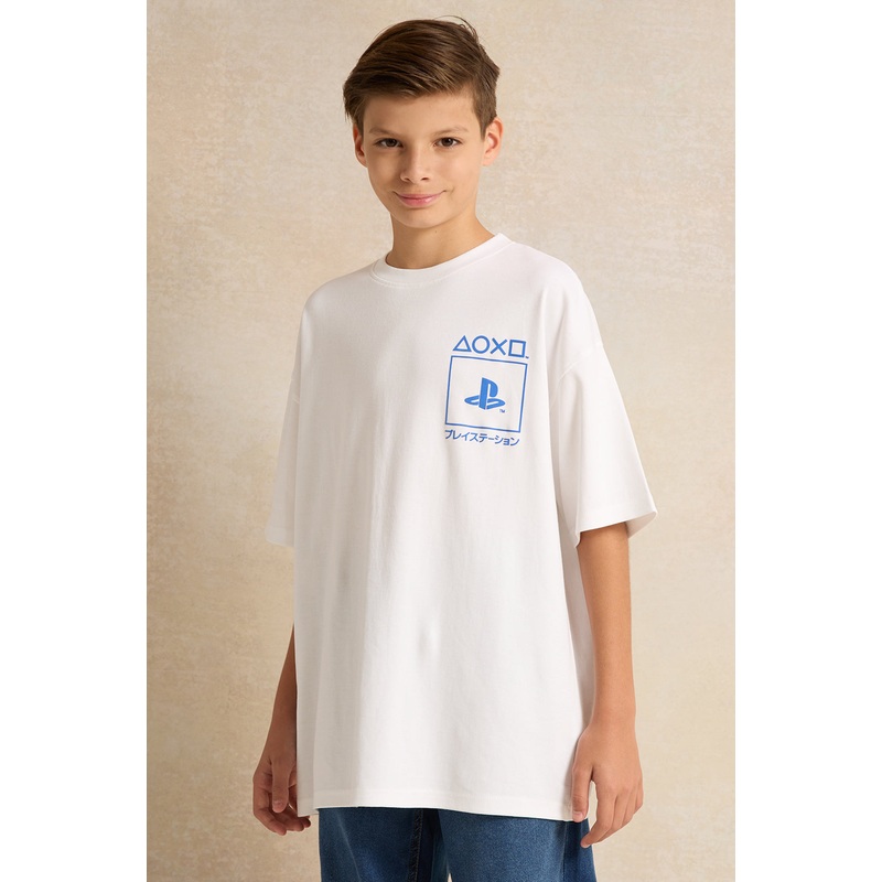 Senior Boys White Playstation Oversize T-shirt