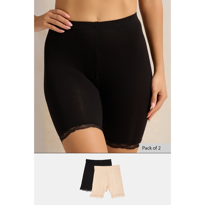 Women Black And Beige Comfort Short Set (2 Piece)