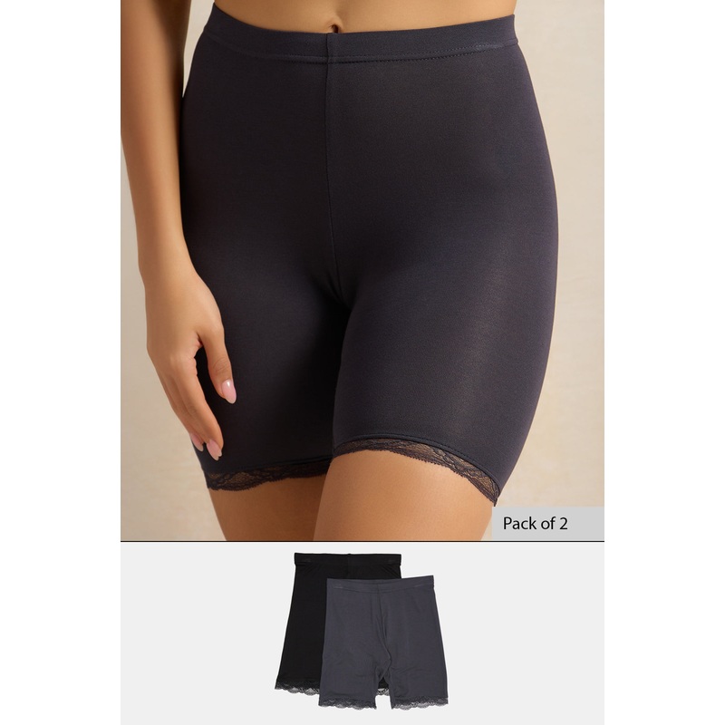 Women Black And Charcoal Comfort Short Set (2 Piece)