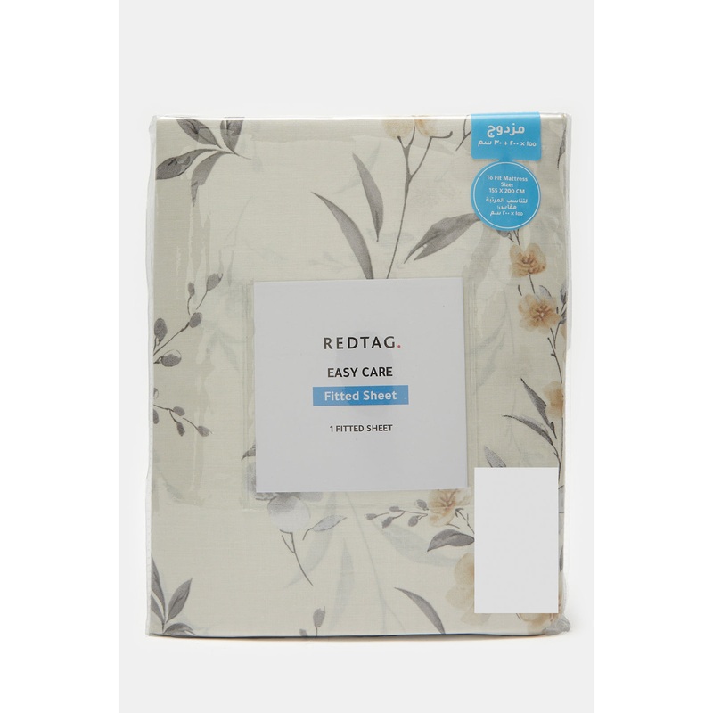 Beige Floral Printed Fitted Sheet (Double Size)