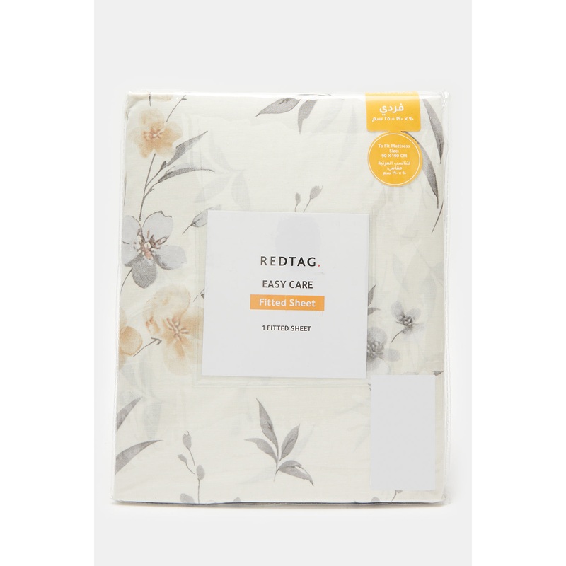 Beige Floral Printed Fitted Sheet (Single Size)