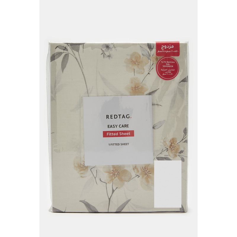 Beige Floral Printed Fitted Sheet (Twin Size)